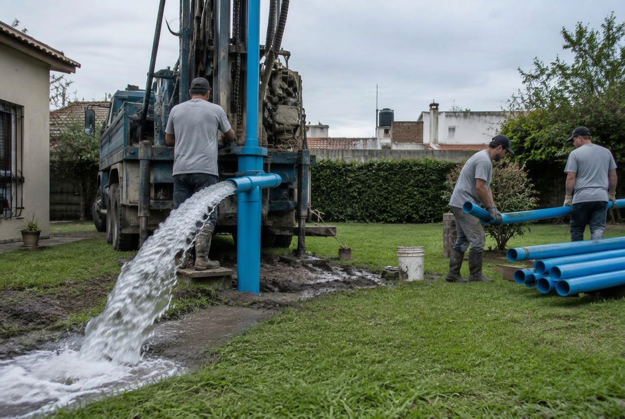 Perforación de pozo de agua en un patio